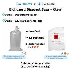 Túi đựng chất thải sinh học Bel-Art Biohazard Disposal Bags - trong suốt