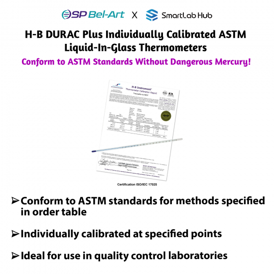Bel-Art DURAC® Plus™ Individually Calibrated ASTM Liquid-In-Glass Thermometers