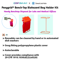 Giá treo túi rác sinh học Bel-Art Poxygrid Bench-Top; Bao gồm 100 túi Polyethylene kích thước 8¹/₂ x 11 in.