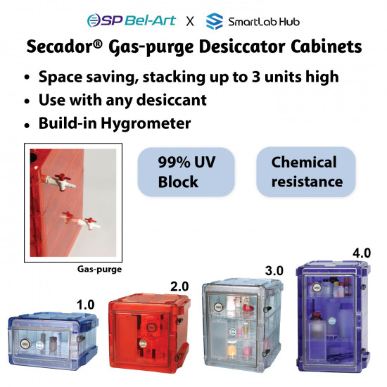 Bel-Art Secador® 1.0, 2.0, 3.0 & 4.0 Gas-purge Desiccator Cabinets