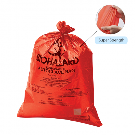 Túi rác sinh học có nhãn/hiển thị khử trùng Bel-Art Super Strength Red; dày 2.0mil, sức chứa 2-4 Gallon, Polypropylene (Hộp 200 cái)