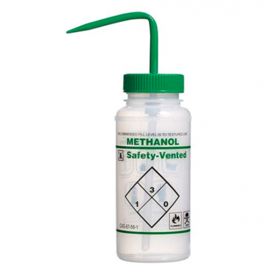 Bình tia miệng rộng van an toàn Bel-Art 500ml (16oz); nhãn 2 màu Methanol; Polyethylene, nắp Polypropylene màu xanh lá (Bộ 3 bình)