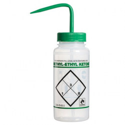 Bình tia miệng rộng Bel-Art 500ml (16oz), nhãn an toàn 2 màu Methyl Ethyl Ketone; Polyethylene, nắp Polypropylene xanh lá (Bộ 6 bình)
