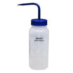 Bình tia miệng rộng Bel-Art 500ml (16oz) Polyethylene nhãn an toàn 2 màu Distilled Water, nắp xanh dương Polypropylene (Bộ 6 bình)