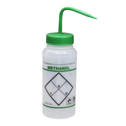 Bình tia miệng rộng Bel-Art 500ml (16oz) Polyethylene nhãn an toàn 2 màu Methanol, nắp xanh lá Polypropylene (Bộ 6 bình)