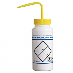 Bình tia miệng rộng Bel-Art 500ml (16oz), nhãn an toàn 2 màu Sodium Hypochlorite (Bleach); Polyethylene, nắp Polypropylene màu vàng (Bộ 6 bình)