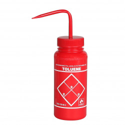 Bình tia miệng rộng Bel-Art 500ml (16oz) Polyethylene nhãn an toàn 2 màu Toluene, nắp màu đỏ Polypropylene (Bộ 6 bình)