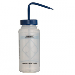 Bình tia miệng rộng Bel-Art 500ml (16oz), nhãn an toàn 2 màu Deionized Water; Polyethylene, nắp Polypropylene xanh dương (Bộ 6 bình)
