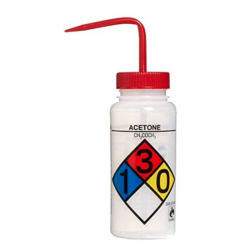 Bình tia miệng rộng Bel-Art 500ml (16oz) Polyethylene nhãn an toàn 4 màu Acetone, nắp màu đỏ Polypropylene (Bộ 4 bình)