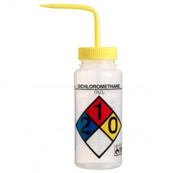 Bình tia miệng rộng Bel-Art 500ml (16oz) nhãn an toàn 4 màu Dichloromethane; Polyethylene; nắp Polypropylene màu vàng (Bộ 4 bình)