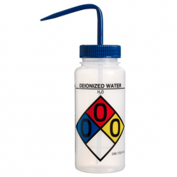 Bình tia miệng rộng Bel-Art 500ml (16oz) nhãn an toàn 4 màu Deionized Water; Polyethylene; nắp Polypropylene xanh dương (Bộ 4 bình)