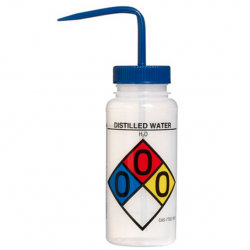 Bình tia miệng rộng Bel-Art 500ml (16oz) nhãn an toàn 4 màu Distilled Water; Polyethylene; nắp Polypropylene xanh dương (Bộ 4 bình)
