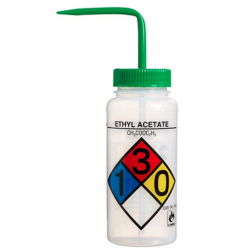 Bình tia miệng rộng Bel-Art 500ml (16oz) nhãn an toàn 4 màu Ethyl Acetate; Polyethylene; nắp Polypropylene xanh lá (Bộ 4 bình)