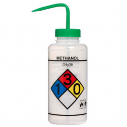 Bình tia miệng rộng Bel-Art 500ml (16oz) nhãn an toàn 4 màu Methanol; Polyethylene; nắp Polypropylene xanh lá (Bộ 4 bình)
