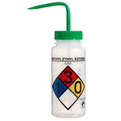 Bình tia miệng rộng Bel-Art 500ml (16oz) nhãn an toàn 4 màu Methyl Ethyl Ketone; Polyethylene; nắp Polypropylene xanh lá (Bộ 4 bình)