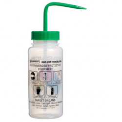 Bình tia miệng rộng Bel-Art 500ml (16oz) nhãn an toàn 4 màu Methyl Ethyl Ketone; Polyethylene; nắp Polypropylene xanh lá (Bộ 4 bình)