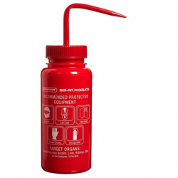 Bình tia miệng rộng Bel-Art 500ml (16oz) nhãn an toàn 4 màu Toluene; Polyethylene; nắp Polypropylene màu đỏ (Bộ 4 bình)