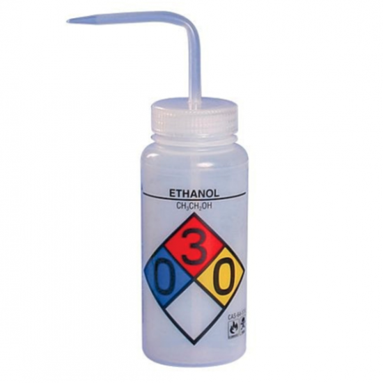 Bình tia miệng rộng Bel-Art 500ml (16oz) nhãn an toàn 4 màu Ethanol; Polyethylene; nắp Polypropylene trong suốt (Bộ 4 bình)