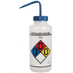Bình tia miệng rộng Bel-Art 1000ml (32oz) nhãn an toàn 4 màu Distilled Water; Polyethylene; nắp Polypropylene xanh dương (Bộ 4 bình)