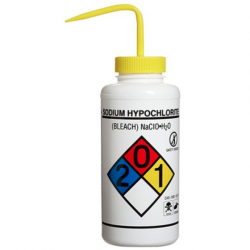 Bình tia miệng rộng Bel-Art 1000ml (32oz) nhãn an toàn 4 màu Sodium Hypochlorite (Bleach); Polyethylene; nắp Polypropylene màu vàng (Bộ 4 bình)