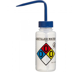Bình tia miệng rộng van an toàn Bel-Art 250ml (8oz) Right-to-Know nhãn 4 màu Distilled Water; Polyethylene; nắp Polypropylene xanh dương (Bộ 4 bình)