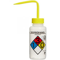 Bình tia miệng rộng van an toàn Bel-Art 250ml (8oz) Right-to-Know nhãn 4 màu Isopropanol; Polyethylene; nắp Polypropylene màu vàng (Bộ 4 bình)
