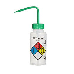 Bình tia miệng rộng van an toàn Bel-Art 250ml (8oz) Right-to-Know nhãn 4 màu Methanol; Polyethylene; nắp Polypropylene xanh lá (Bộ 4 bình)