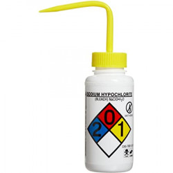 Bình tia miệng rộng van an toàn Bel-Art 250ml (8oz) Right-to-Know nhãn 4 màu Sodium Hypochlorite (Bleach) ; Polyethylene; nắp Polypropylene màu vàng (Bộ 4 bình)