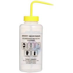 Bình tia miệng rộng van an toàn Bel-Art 1000ml (32oz) Right-to-Know nhãn 4 màu Sodium Hypochlorite (Bleach); Polyethylene; nắp Polypropylene màu vàng (Bộ 2 bình)