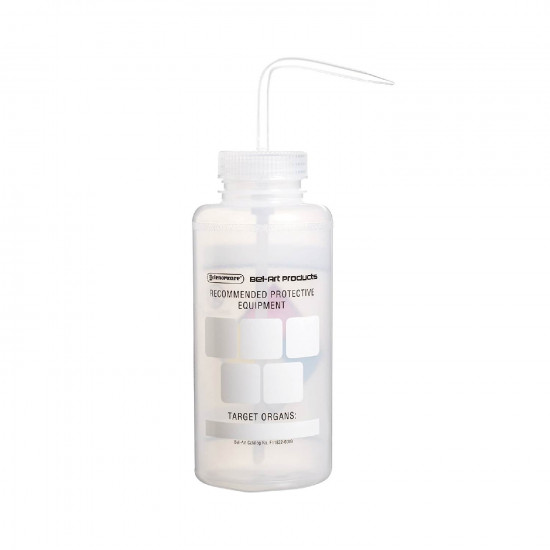 Bình tia miệng rộng van an toàn Bel-Art 1000ml (32oz) Right-to-Know nhãn 4 màu LYOB; Polyethylene; nắp Polypropylene trong suốt (Bộ 2 bình)