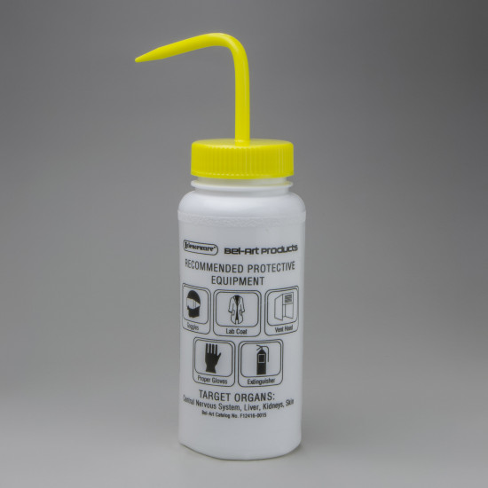 Bình tia van an toàn Bel-Art nhãn GHS Sodium Hypochlorite (Bleach); 500ml (Bộ 4 bình)