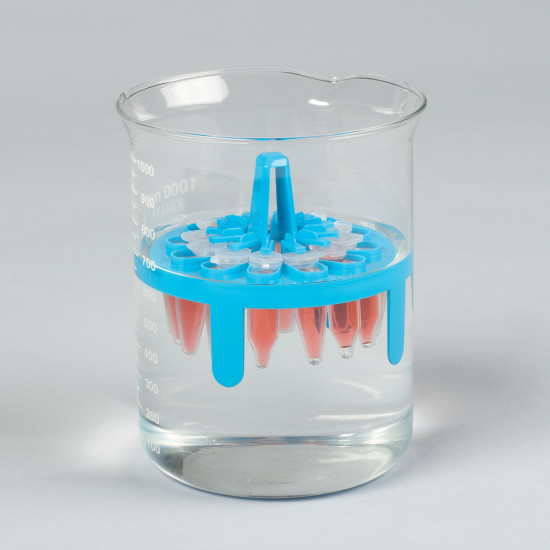 Giá đỡ nổi mini dạng ống siêu nhỏ Bel-Art PrepSafe;có phụ kiện vortex, dành cho ống 1,5-2,0ml, 12 vị trí, vừa với cốc 1000ml, Polypropylene, màu xanh lam