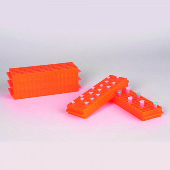 Bel-Art Reversible PCR and Microcentrifuge Tube Rack; For 0.2ml or 1.5-2.0ml Tubes, 80 Places, Orange (Pack of 5)(NGƯNG SẢN XUẤT) Bel-Art Reversible PCR and Microcentrifuge Tube Rack; For 0.2ml or 1.5-2.0ml Tubes, 80 Places, Orange (Pack of 5)(NGƯNG SẢN XUẤT)