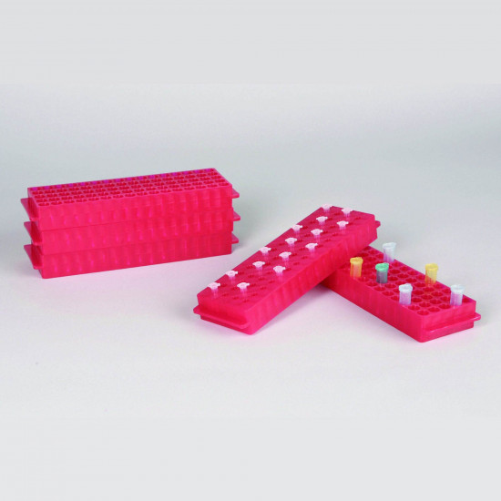 Bel-Art Reversible PCR and Microcentrifuge Tube Rack; For 0.2ml or 1.5-2.0ml Tubes, 80 Places, Red (Pack of 5) (NGƯNG SẢN XUẤT) Bel-Art Reversible PCR and Microcentrifuge Tube Rack; For 0.2ml or 1.5-2.0ml Tubes, 80 Places, Red (Pack of 5) (NGƯNG SẢN XUẤT)