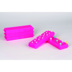 Bel-Art Reversible PCR and Microcentrifuge Tube Rack; For 0.2ml or 1.5-2.0ml Tubes, 80 Places, Fluorescent Pink (Pack of 5)