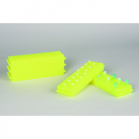 Bel-Art Reversible PCR and Microcentrifuge Tube Rack; For 0.2ml or 1.5-2.0ml Tubes, 80 Places, Fluorescent Yellow (Pack of 5) (NGƯNG SẢN XUẤT) Bel-Art Reversible PCR and Microcentrifuge Tube Rack; For 0.2ml or 1.5-2.0ml Tubes, 80 Places, Fluorescent Yellow (Pack of 5) (NGƯNG SẢN XUẤT)