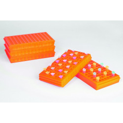 Bel-Art Microcentrifuge Tube Rack; For 0.5 or 1.5-2.0ml Tubes, 96 Places, Fluorescent Orange (Pack of 5)