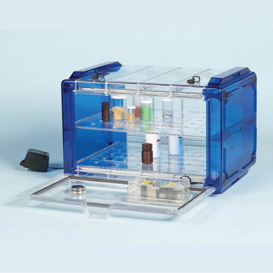 Tủ hút ẩm tự động vỏ xanh lam Bel-Art Secador® Clear 4.0 Horizontal; 230V, 1.9 cu. ft.