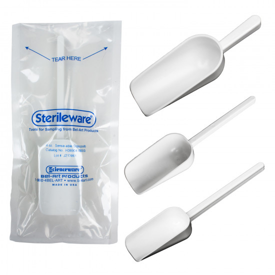 Bel-Art Sterileware Sterile Sampling Scoop; 60ml (2oz), White, Plastic, Individually Wrapped (Pack of 100) Bel-Art Sterileware Sterile Sampling Scoop; 60ml (2oz), White, Plastic, Individually Wrapped (Pack of 100)