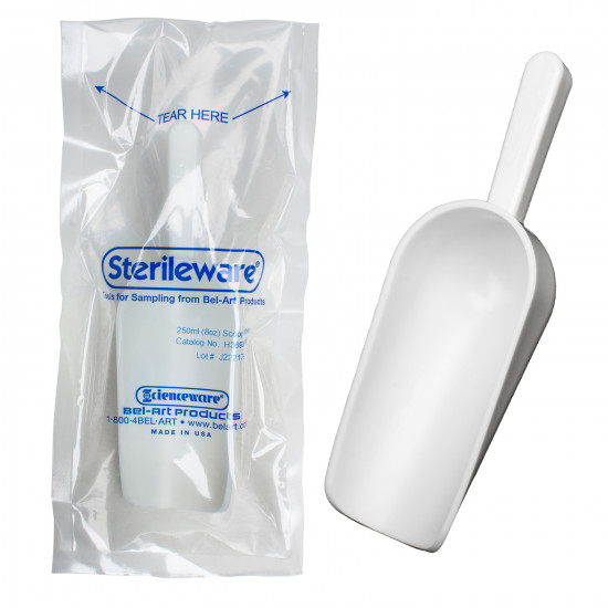 Bel-Art Sterileware Sterile Sampling Scoop; 250ml (8oz), White, Plastic, Individually Wrapped (Pack of 100) Bel-Art Sterileware Sterile Sampling Scoop; 250ml (8oz), White, Plastic, Individually Wrapped (Pack of 100)