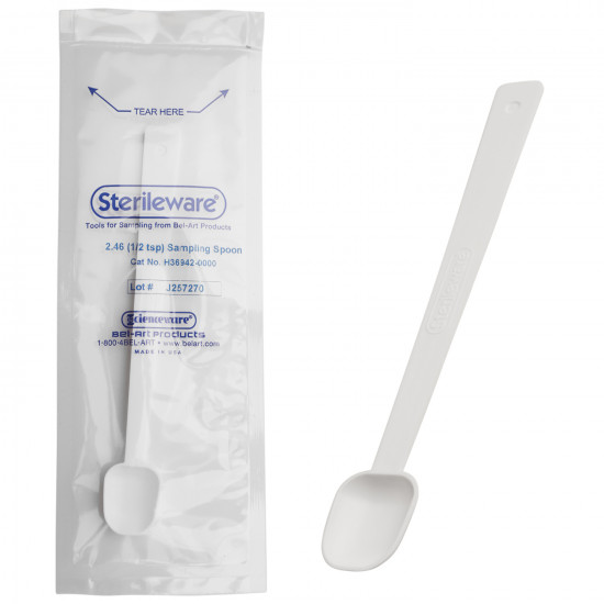 Bel-Art Sterileware Long Handle Sterile Sampling Spoon; 2.46ml (½tsp), Plastic, Individually Wrapped (Pack of 200) Bel-Art Sterileware Long Handle Sterile Sampling Spoon; 2.46ml (½tsp), Plastic, Individually Wrapped (Pack of 200)