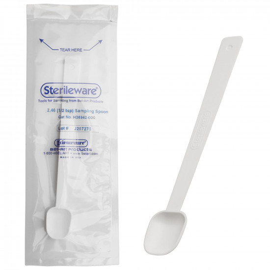 Bel-Art Sterileware Long Handle Sterile Sampling Spoon; 2.46ml (½tsp), Plastic, Individually Wrapped (Pack of 10) Bel-Art Sterileware Long Handle Sterile Sampling Spoon; 2.46ml (½tsp), Plastic, Individually Wrapped (Pack of 10)