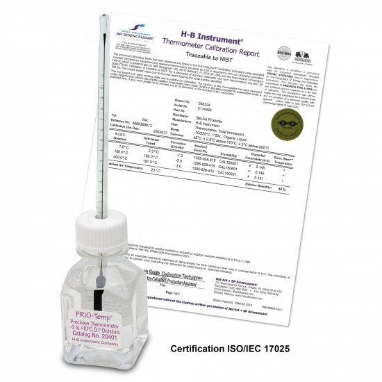 Bel-Art, H-B FRIO-Temp Incubator Verification Thermometer with Individual Calibration Report; 25 to 45C Bel-Art, H-B FRIO-Temp Incubator Verification Thermometer with Individual Calibration Report; 25 to 45C