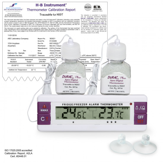 Bel-Art, H-B Frio Temp Calibrated Dual Zone Electronic Verification Thermometer; -40/70C (-40/158F), Freezer / Refrigerator Calibrations Bel-Art, H-B Frio Temp Calibrated Dual Zone Electronic Verification Thermometer; -40/70C (-40/158F), Freezer / Refrigerator Calibrations