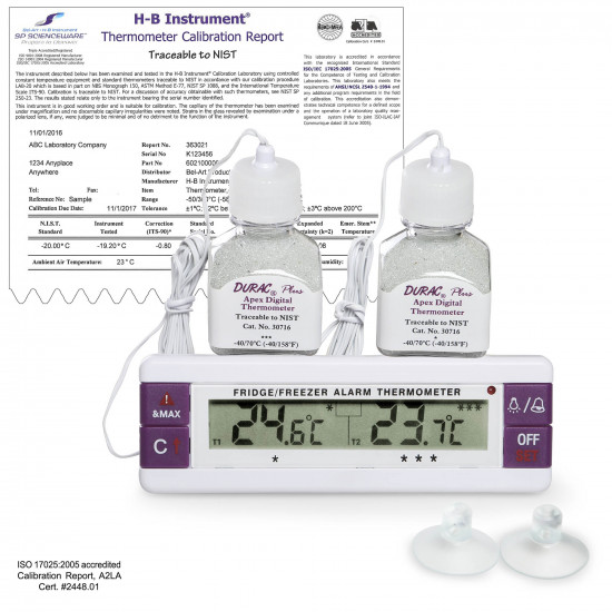 Bel-Art, H-B Frio Temp Calibrated Dual Zone Electronic Verification Thermometer; -40/70C (-40/158F), Incubator Calibration