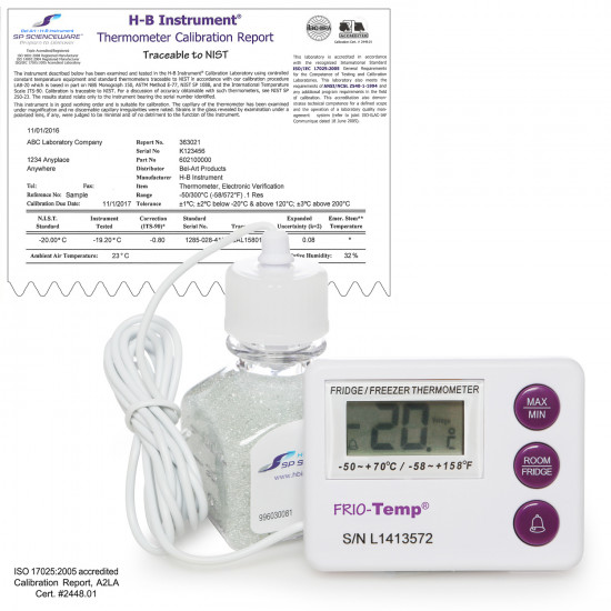 Bel-Art, H-B Frio Temp Calibrated Dual Zone Electronic Verification Thermometer; -50/70C (-58/158F) and -10/50C (14/122F), Freezer Calibration Bel-Art, H-B Frio Temp Calibrated Dual Zone Electronic Verification Thermometer; -50/70C (-58/158F) and -10/50C (14/122F), Freezer Calibration