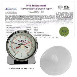 Bel-Art, H-B DURAC Maximum Registering / Autoclave Bi-Metal Thermometer; -20 to 150C (0 to 300F), Individual Calibration Report