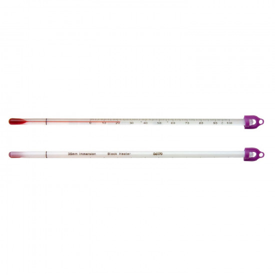 Bel-Art, H-B DURAC Dry Block/Incubator Liquid-In-Glass Thermometer; 0 to 100C, 35mm Immersion, Organic Liquid Fill