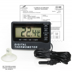 Bel-Art, H-B DURAC Calibrated Dual Zone Electronic Thermometer with Waterproof Sensor; -50/70C (-58/158F) External, -10/50C (14/122F) Internal