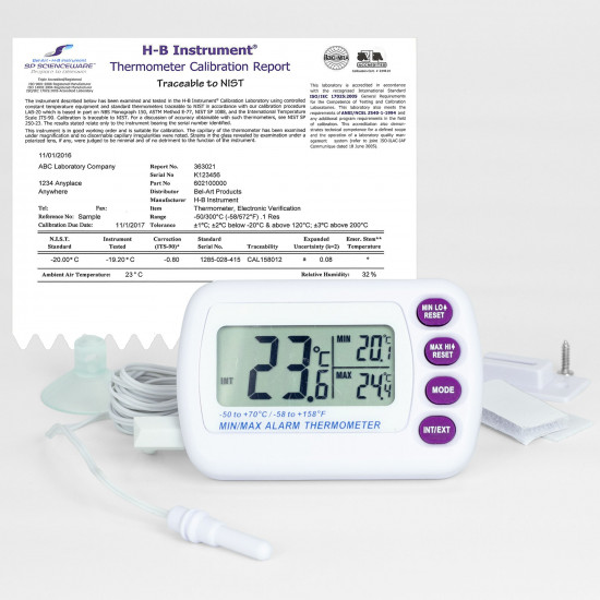 Bel-Art, H-B DURAC Calibrated Electronic Thermometer with Waterproof Sensor; -50/70C (-58/158F), 52 x 17mm Bel-Art, H-B DURAC Calibrated Electronic Thermometer with Waterproof Sensor; -50/70C (-58/158F), 52 x 17mm